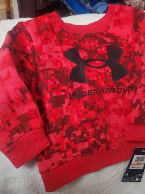 Under Armour Kids Red Pixel Camo Pullover with Black Logo